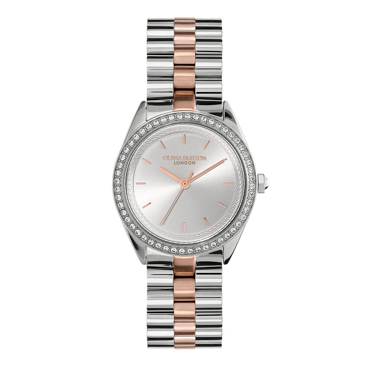 Olivia Burton Silver & Rose White Sunray Dial Watch