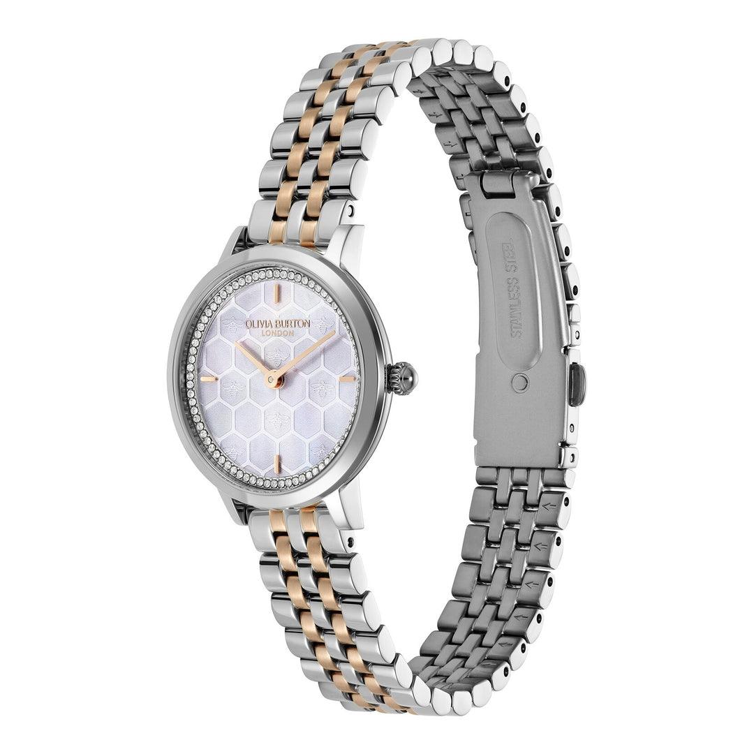 Olivia Burton Silver Honeycomb Ultra Slim Two Tone Watch