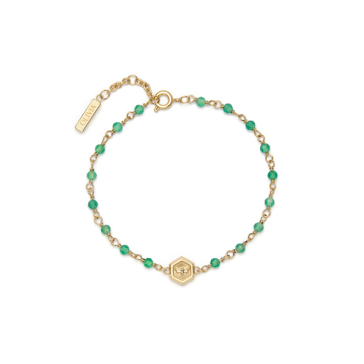 Olivia Burton Gold Green Minima Bee Beaded Bracelet