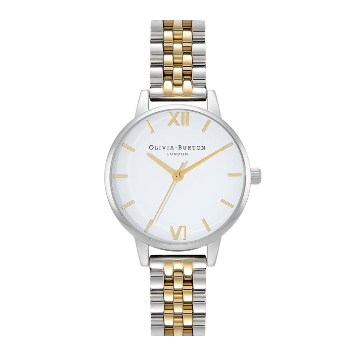 Olivia Burton White Dial Silver & Gold Bracelet Watch