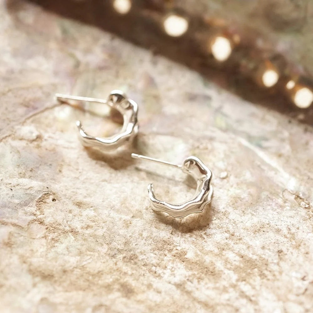 Daisy London Sterling Silver Organic Mini Hoop Earrings