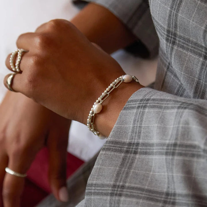 Daisy London Silver Pearl & Bead Bracelet