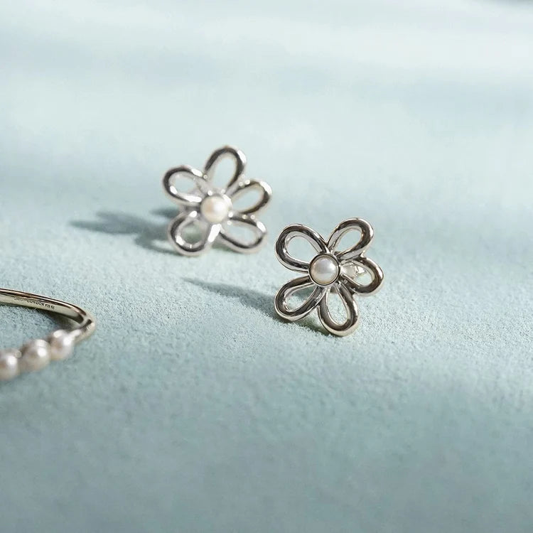 Daisy London Silver Daisy Pearl Stud Earrings