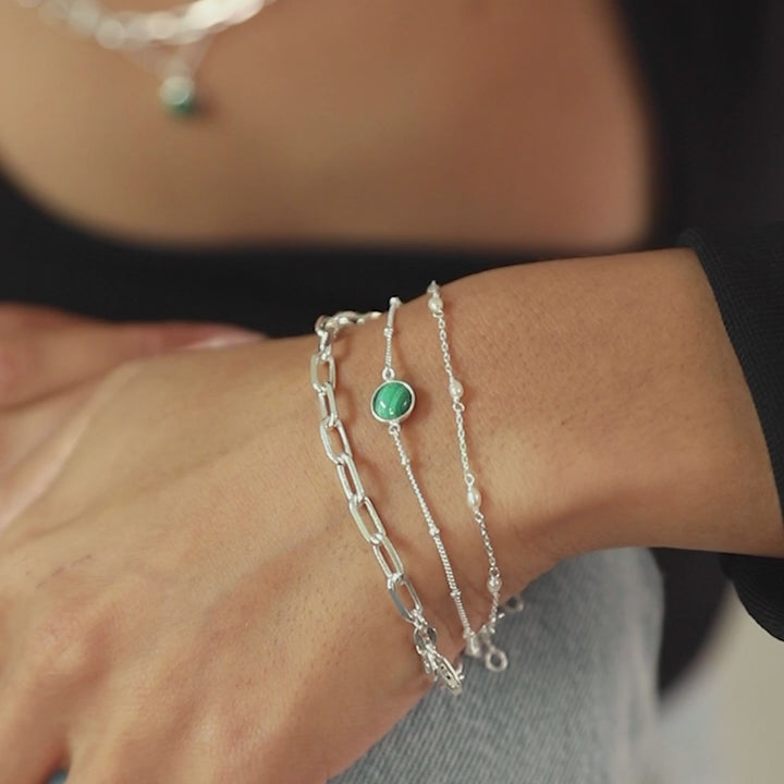 Daisy London Sterling Silver Green Malachite Healing Stones Bracelet