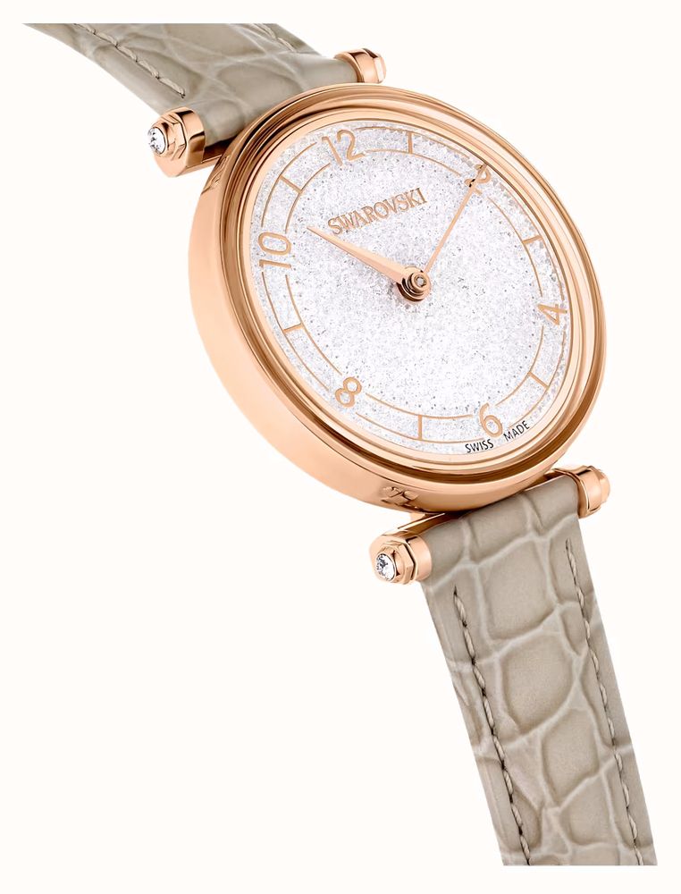 Swarovski Rose Gold Crystalline Wonder Beige Leather Watch