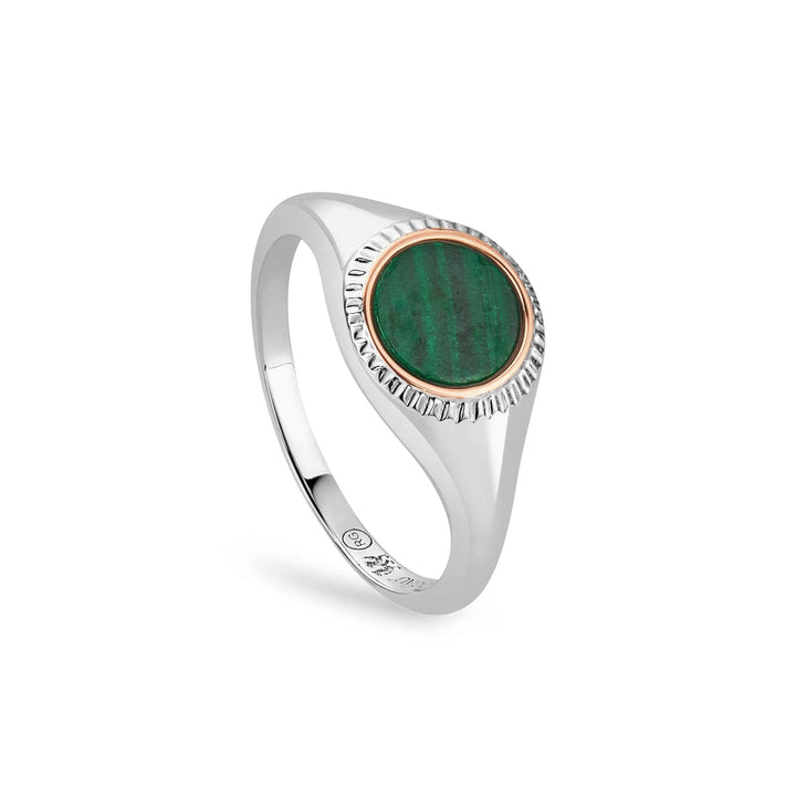 Reflections of Padarn Silver and Malachite Circular Ring 