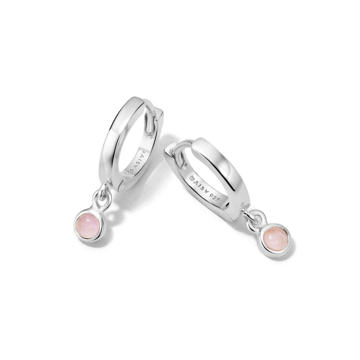 Daisy London Sterling Silver Rose Quartz Healing Huggie Hoops