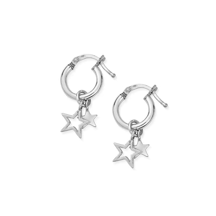 ChloBo Silver Double Star Small Hoop Earrings