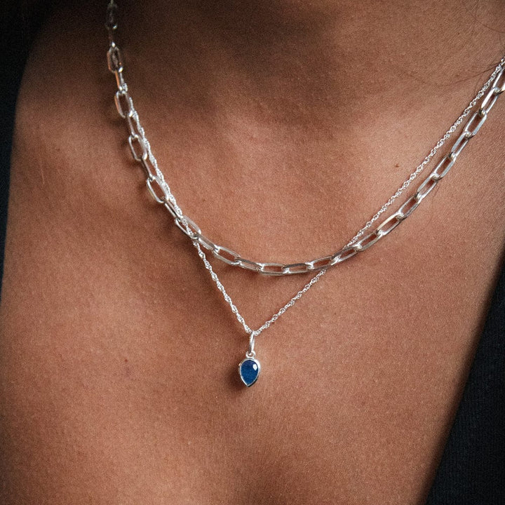 Daisy London Silver Sapphire September Birthstone Charm Necklace