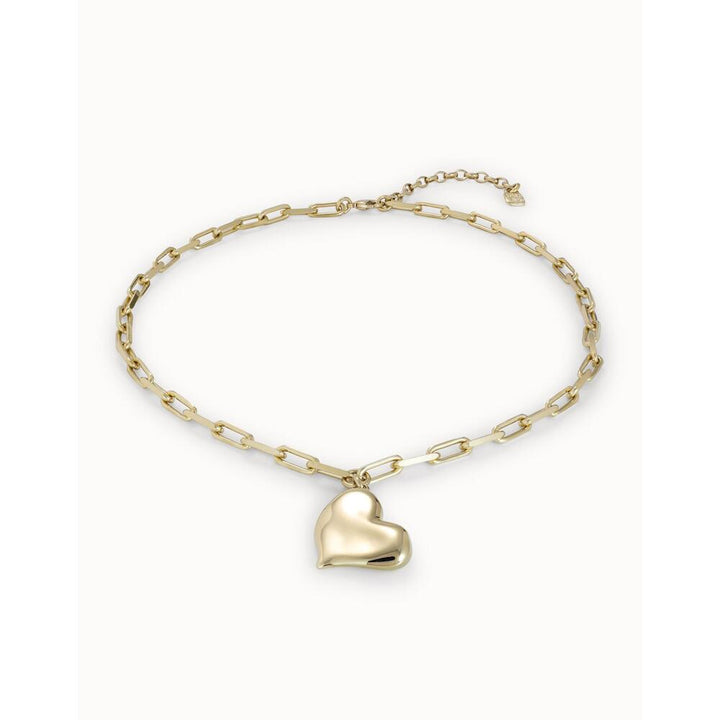 UNOde50 Sterling Silver/Gold-Plated Short Necklace With Medium Sized Link Chain And Medium Sized Heart