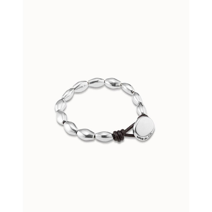 UNOde50 Sterling Silver-Plated And Leather Bracelet With Oval Accessory 1