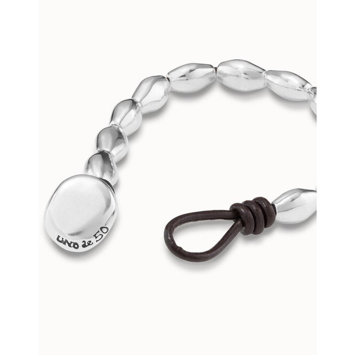 UNOde50 Sterling Silver-Plated And Leather Bracelet With Oval Accessory 2