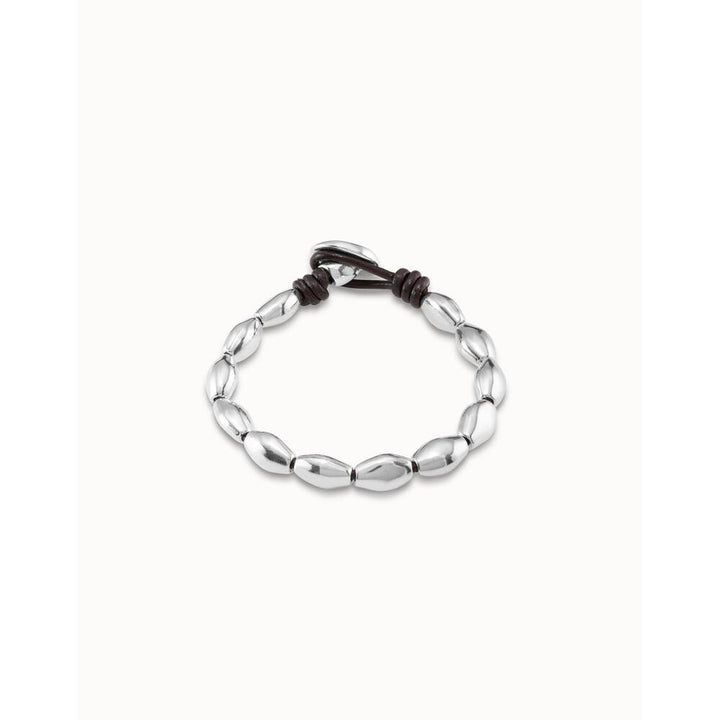 UNOde50 Sterling Silver-Plated And Leather Bracelet With Oval Accessory