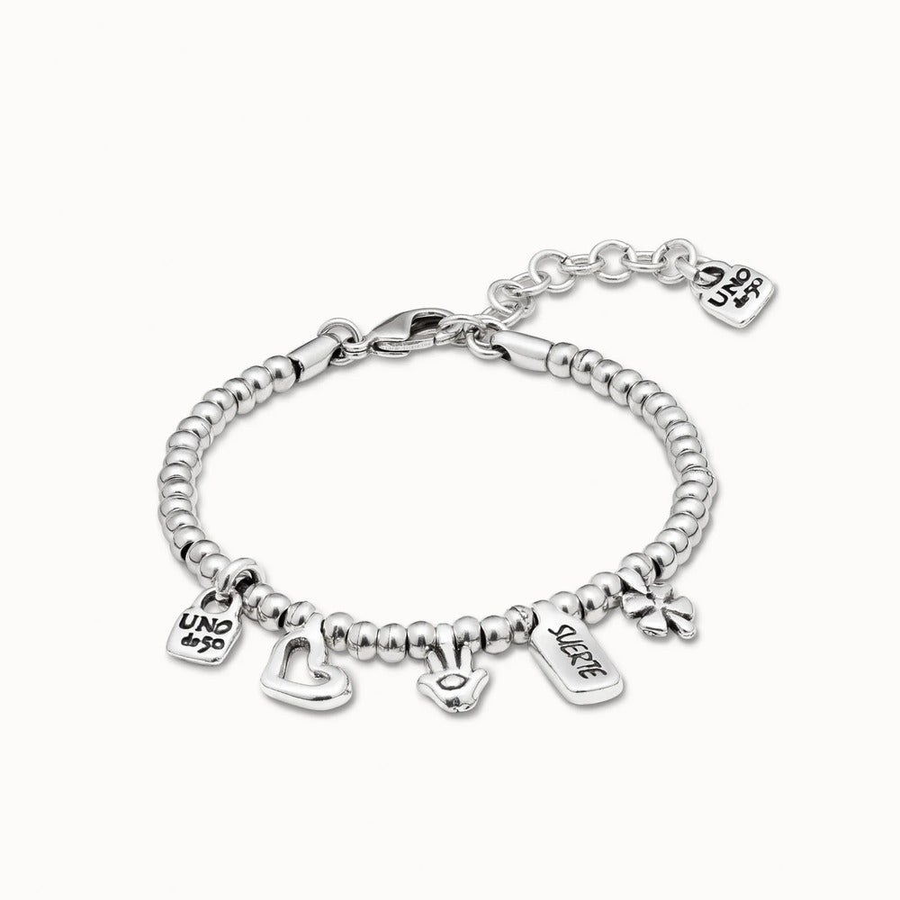 UNOde50 Sterling Silver-Plated Bracelet With Heart Clover And Hand Charm