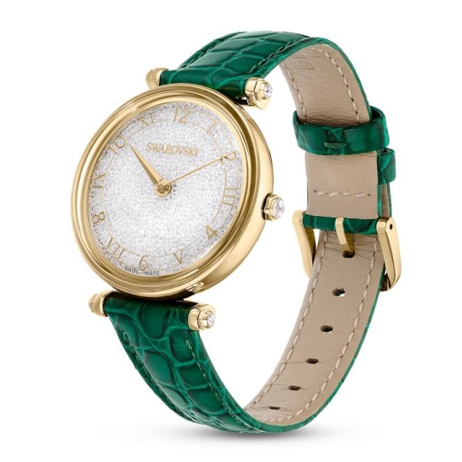 Swarovski Gold Crystalline Wonder Green Leather Watch