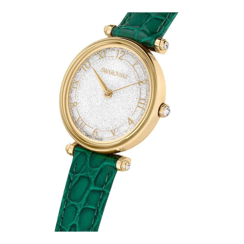 Swarovski Gold Crystalline Wonder Green Leather Watch