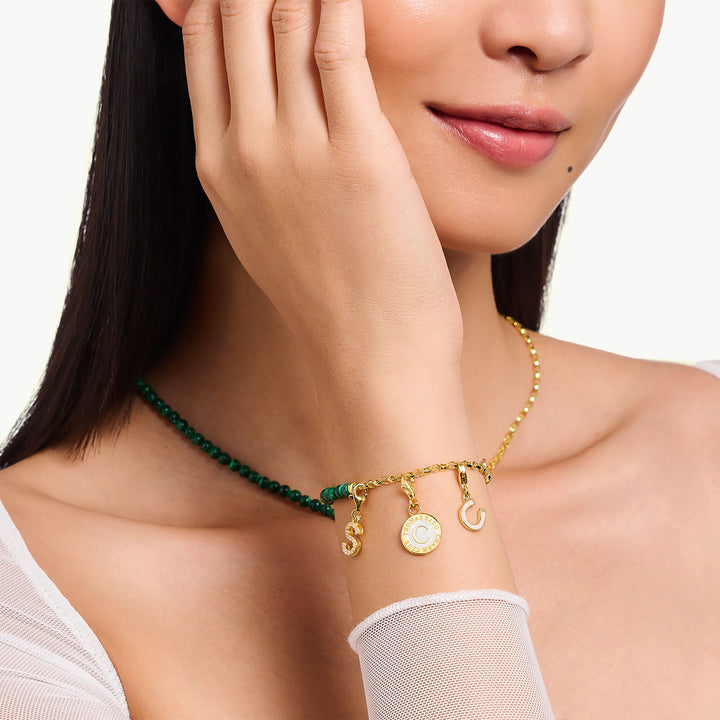 Thomas Sabo Gold Link Green Beaded Coin Bracelet