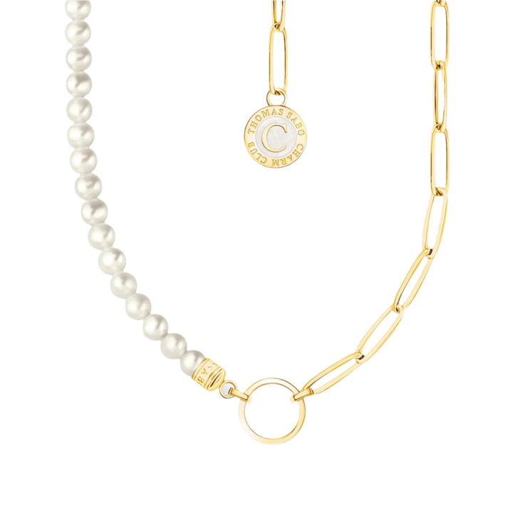 Thomas Sabo Gold Link and Pearl Beaded Coin Necklace