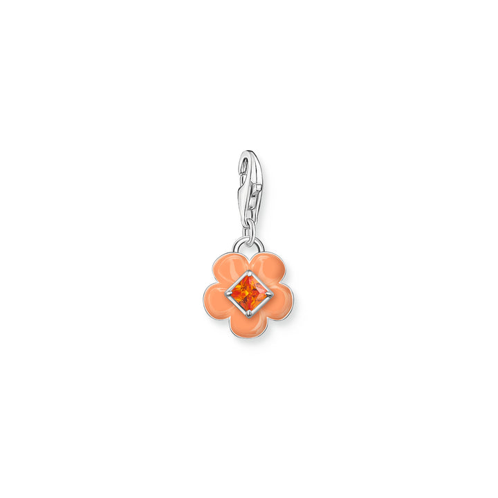 Thomas Sabo Silver Orange Enamel and CZ Flower Charm