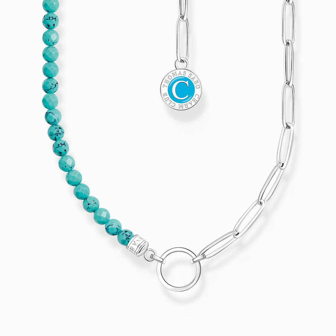 Thomas Sabo Silver Link and Turquoise Beaded Coin Necklace