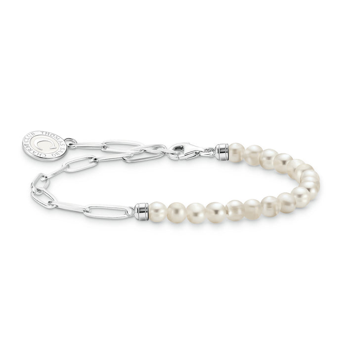 Thomas Sabo Silver and Pearl Beaded Coin Charm Bracelet