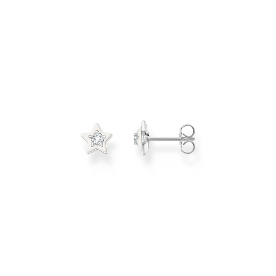 Thomas Sabo Silver CZ and White Enamel Star Stud Earrings