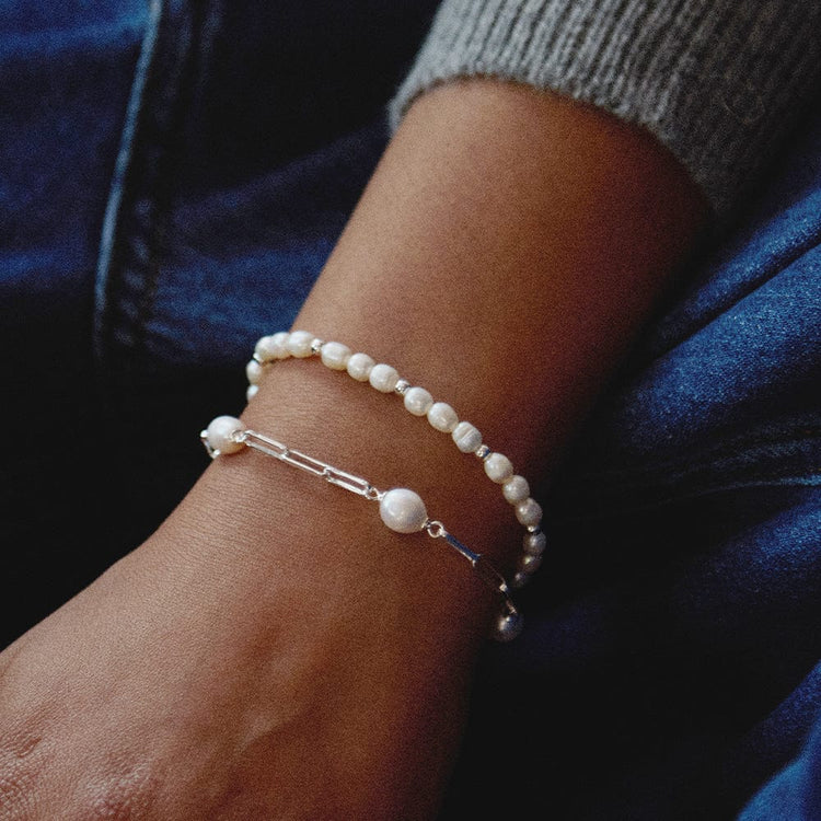 Daisy London Silver Pearl Beaded Chain Bracelet