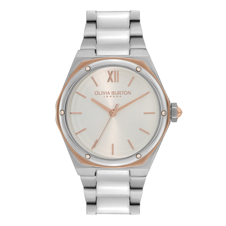 Olivia Burton Silver & Rose Hexa White Dial Watch