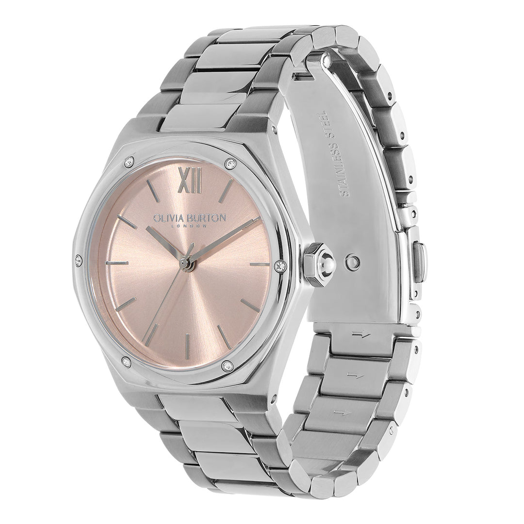 Olivia Burton Silver Hexa Blush Dial Watch