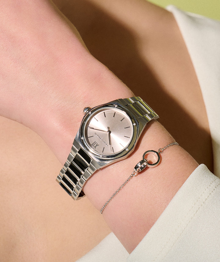 Olivia Burton Silver Hexa Blush Dial Watch