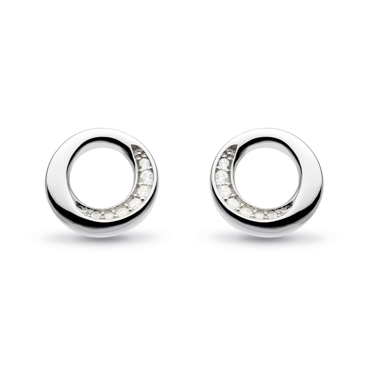 Kit Heath Silver Bevel Cirque Pave Stud Earrings