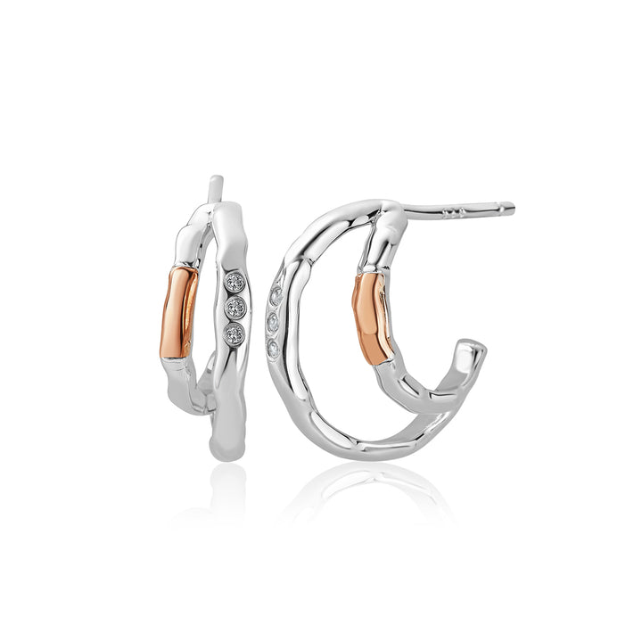 Clogau Ripples Half Hoop White Topaz Earrings