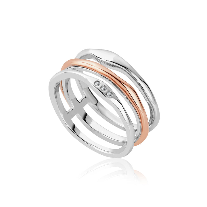 Clogau Ripples Triple Band White Topaz Ring