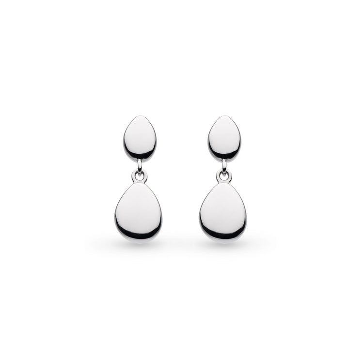 Kit Heath Silver Coast Pebble Twin Droplet Drop Earrings