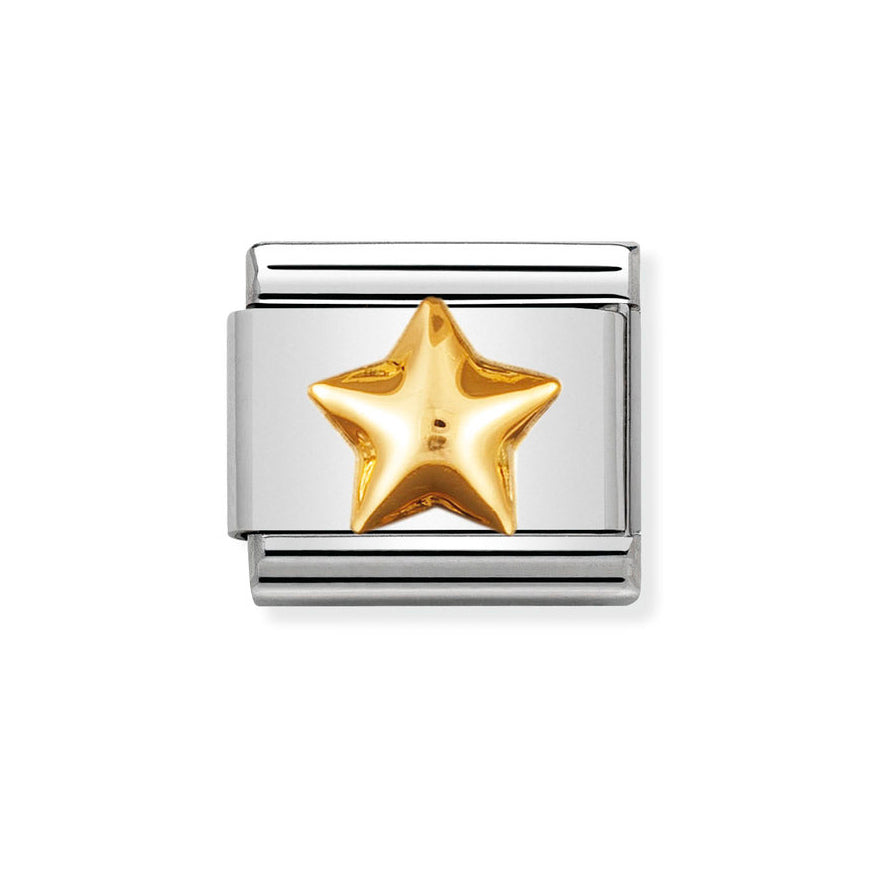 Nomination Stainless Steel and 18ct Gold Raised Star Classic Charm