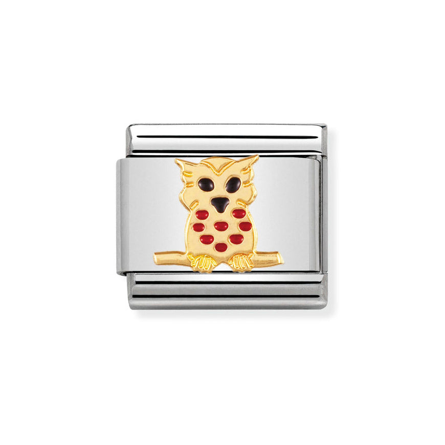 Nomination 18ct Gold and Red Enamel Owl Charm