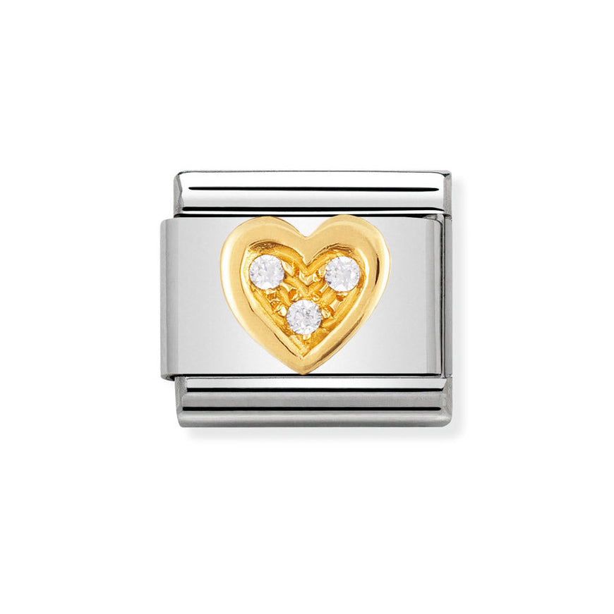 Nomination Classic Gold and White Cubic Zirconia Heart Charm