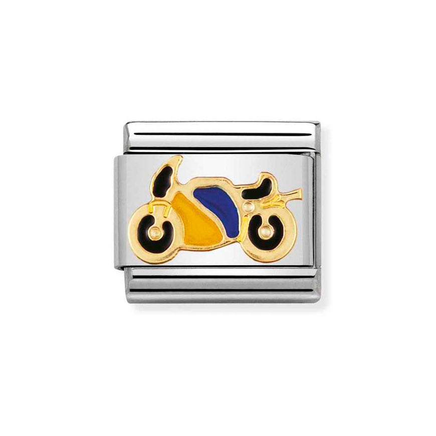 Nomination Gold Composable Classic Yellow And Blue Motorbike Charm