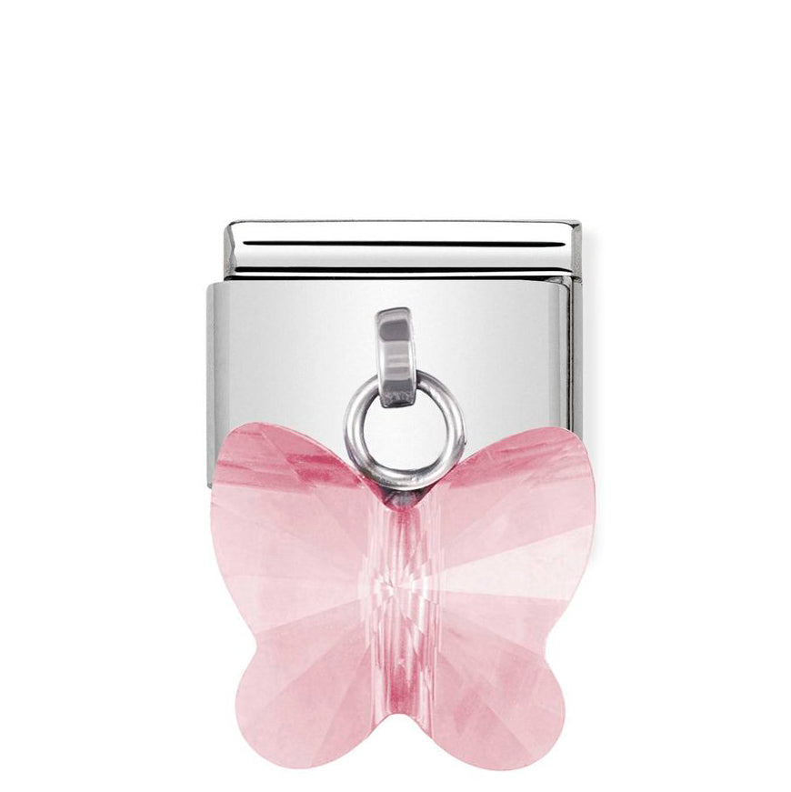 Nomination Silver Pink Crystals Hanging Butterfly Charm