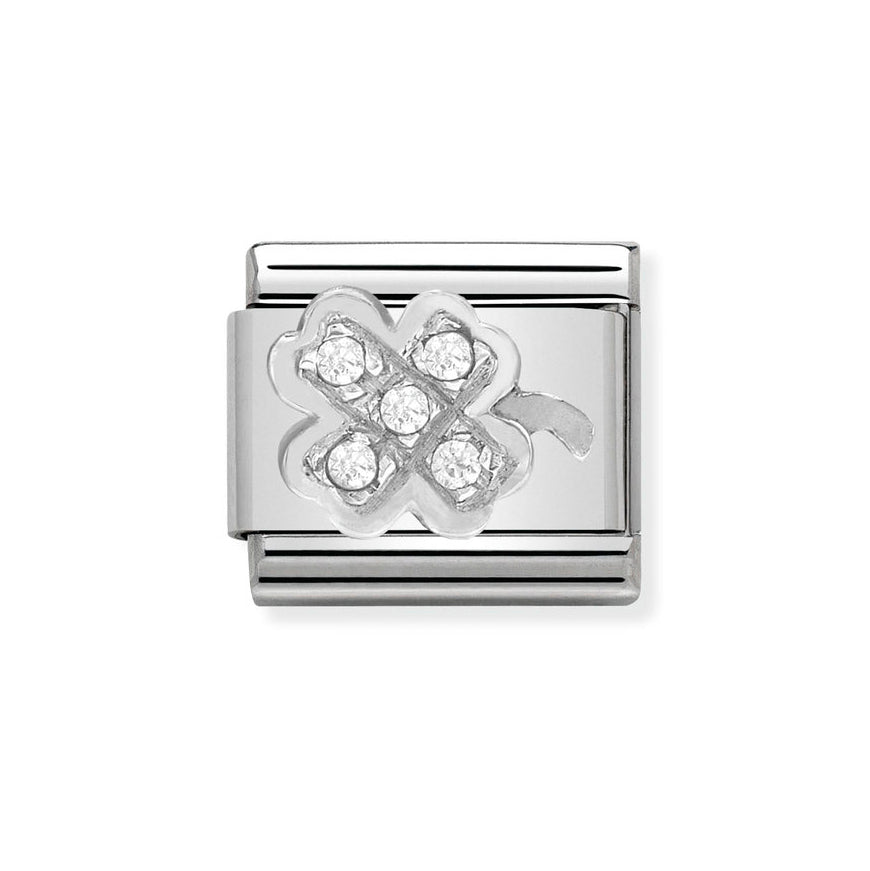 Nomination Classic Silver Sparkling Clover Leaf Charm