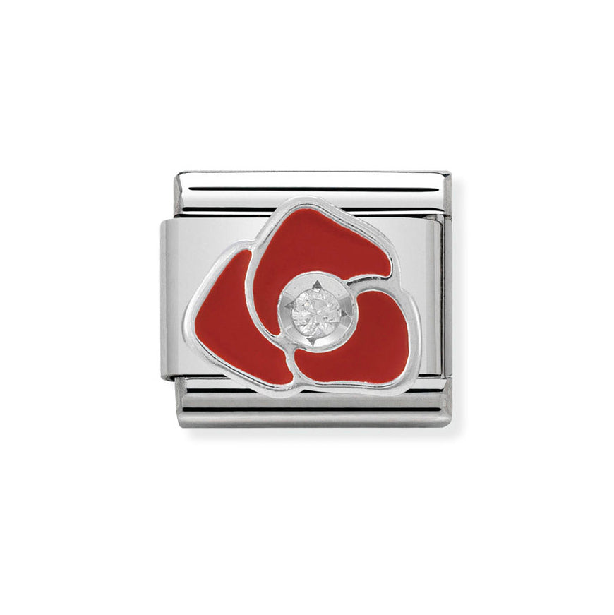 Nomination Silver Cubic Zirconia Red Rose Classic Charm