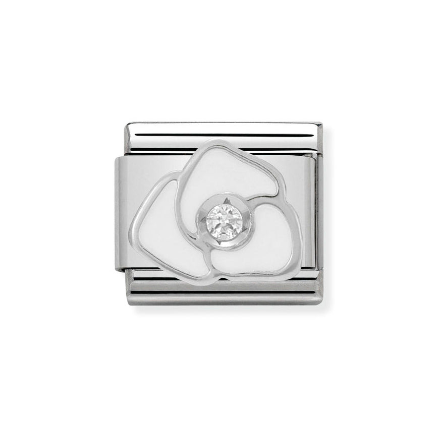 Nomination White Enamel Rose with Cubic Zirconia Charm