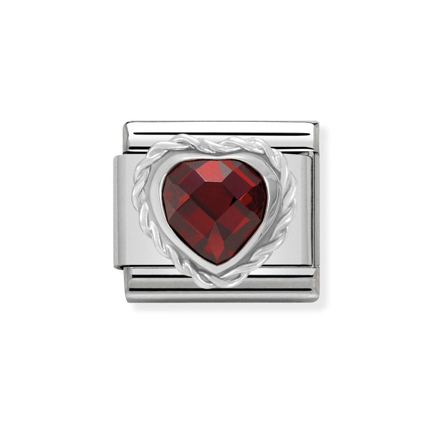 Nomination Classic Silver Red Faceted Heart Charm