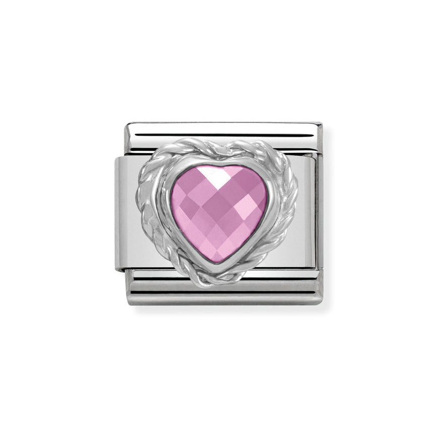 Nomination Classic Silver Pink Faceted Heart Charm