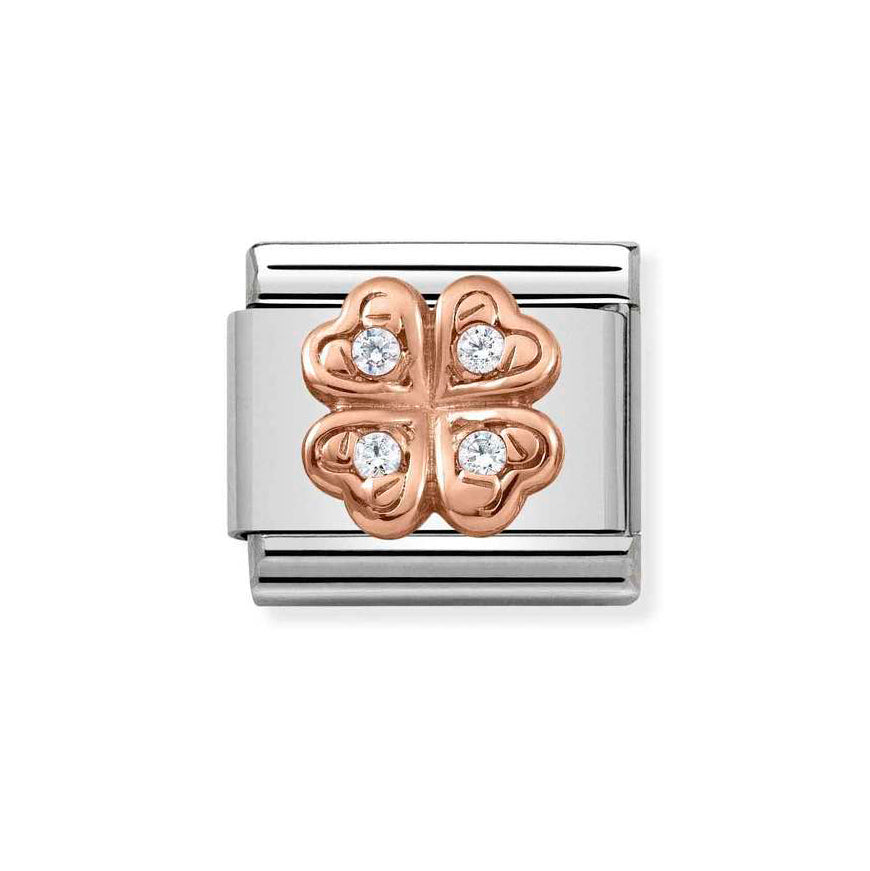 Nomination Classic 9ct Rose Gold CZ Four Leaf Clover Charm