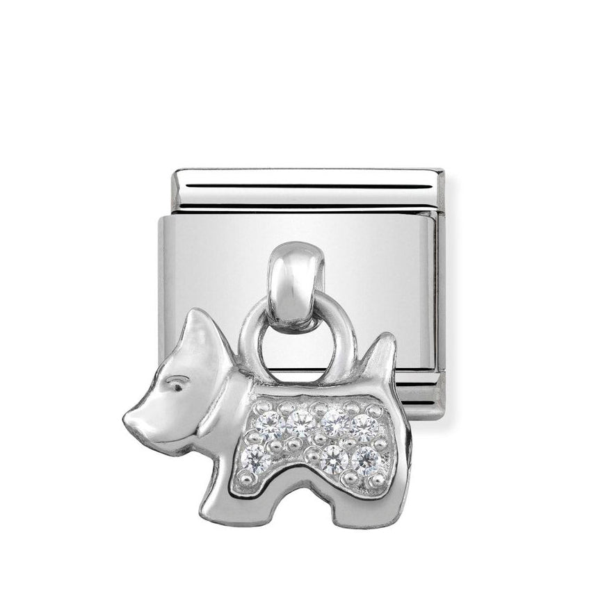 Nomination Classic Dangle Silver Cz Dog Pendant Charm