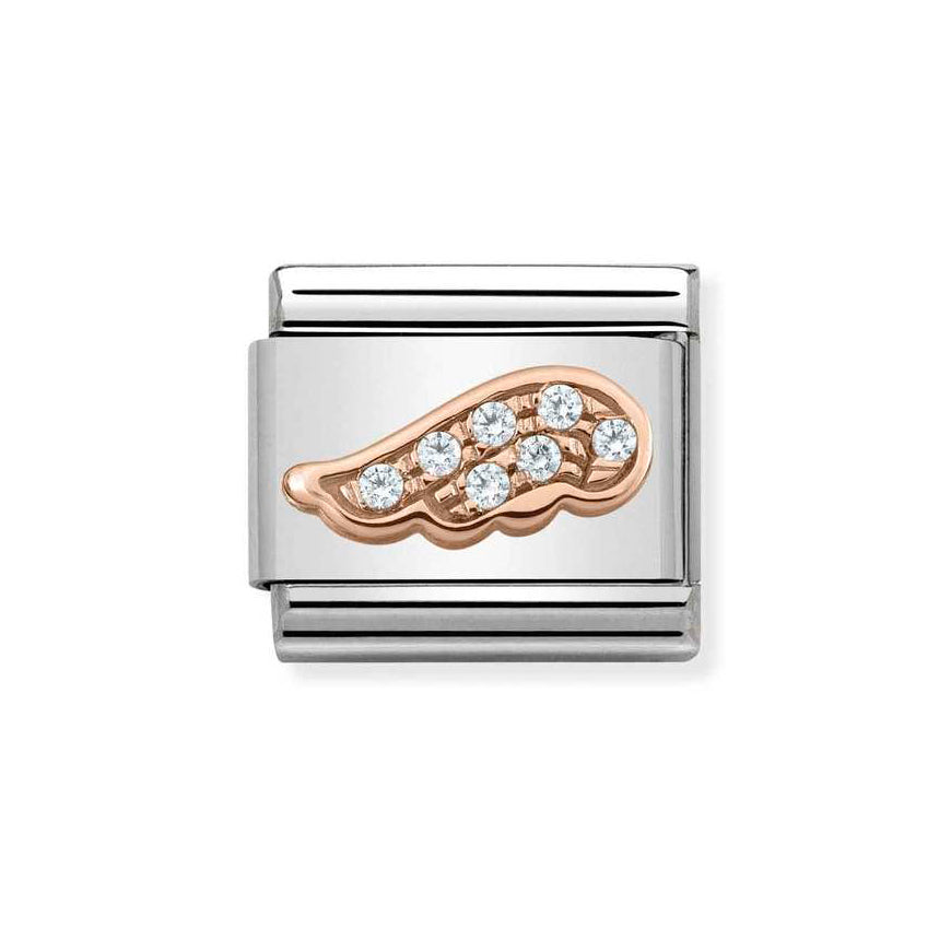 Nomination Classic 9ct Rose Gold CZ Angel Wing Charm