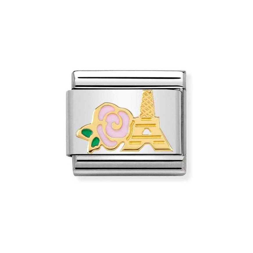 Nomination Gold Composable Classic Pink Rose And Eiffel Tower Charm