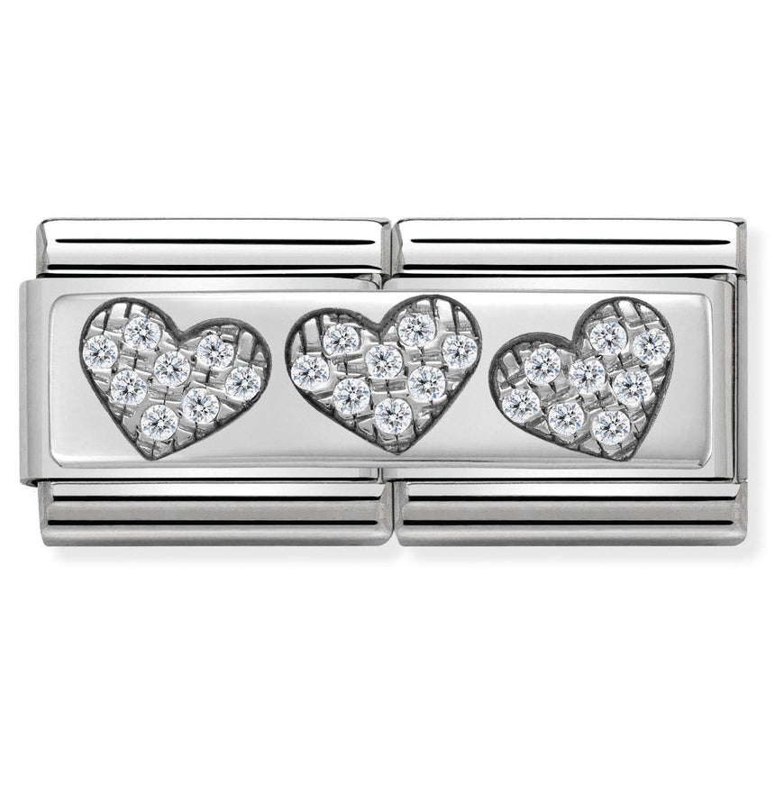 Nomination Classic Double Silver 3 Hearts Charm