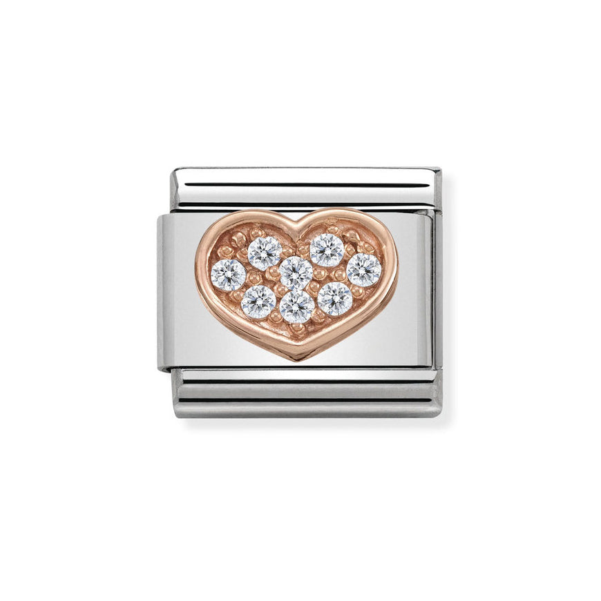 Nomination Classic 9ct Rose Gold CZ Heart Charm Link